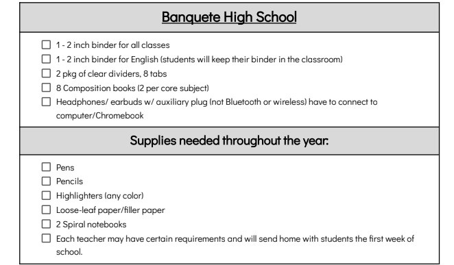 SUPPLY LIST